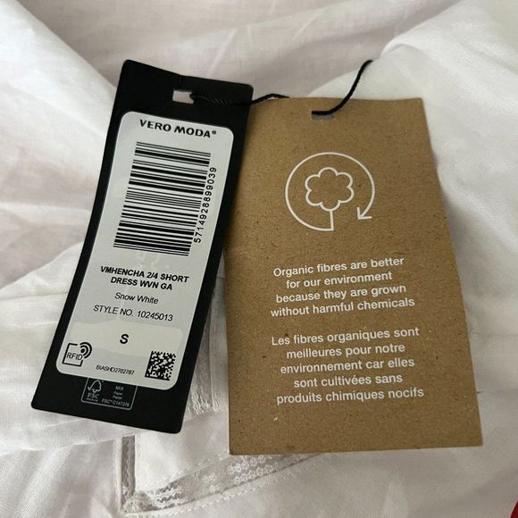 Vero Moda Organic Cotton Drop Hem Mini Dress in White Small - Picture 4 of 6
